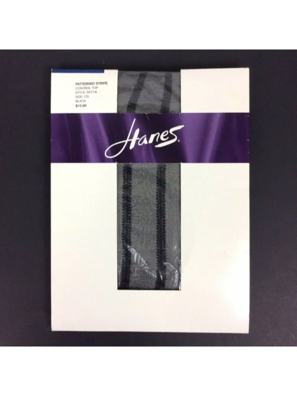Hanes Patterned Stripe Control Top Pantyhose Size CD Black Nylon Spandex